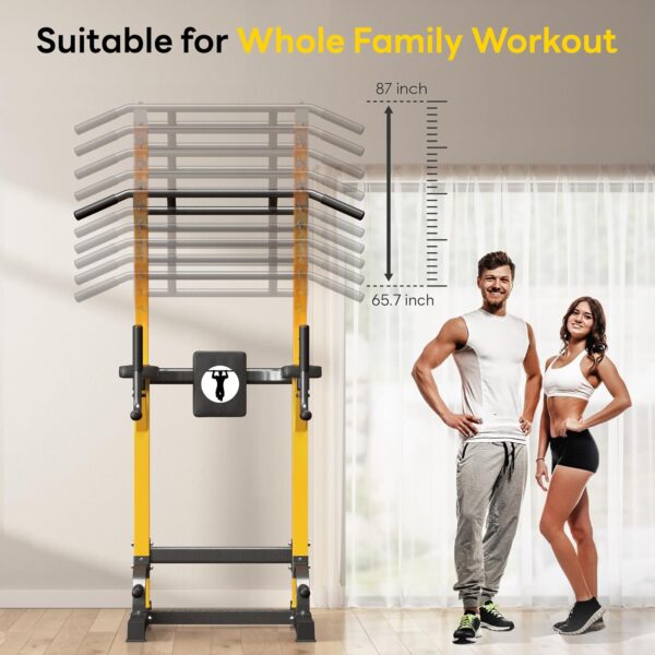 SogesHome Power Tower Pull Up Bar and Dip Stand,10 Adjustable Height Assistive Trainer Dip Station,Multi-Function Strength Training Fitness Workout Station for Home Gym Fitness Equipment，Capacity 500LBS