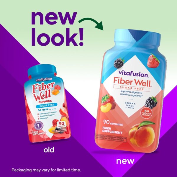 Vitafusion Fiber Well Sugar Free Fiber Supplement, Peach, Strawberry And Blackberry Flavored Supplements, 90 Count