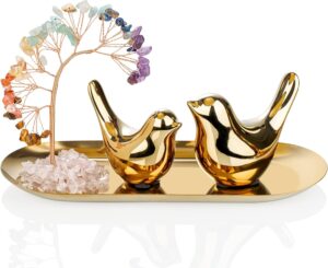 ZenBless Crystals Tree,Small Birds Statue,7 Chakra Healing Crystals Stones Tree Storage Tray Yoga Meditation Zen Room Office Home Decor Set Figurine Ornament Decoration Feng Shui Wealth Luck