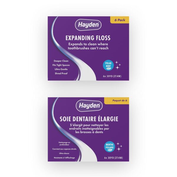 Hayden Expanding Dental Floss | 6 Pack | Polar Mint Woven Floss with Anti Tartar Actives for Gentle Care | 180 Yards