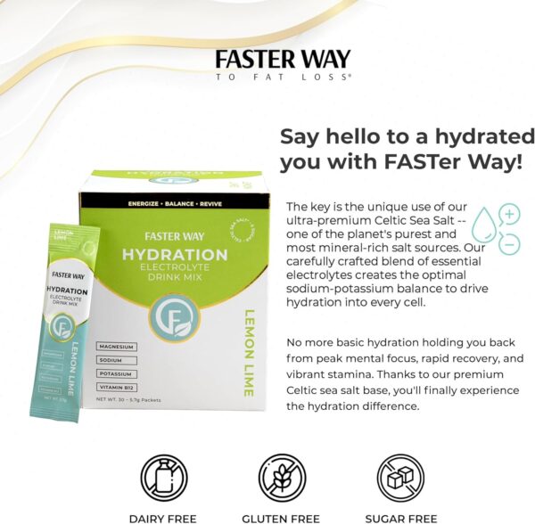 Faster Way - Hydration - Electrolyte Drink Mix- Lemon Lime Flavor with Apple Cider Vinegar, Choline for Brain & Probiotics for Gut Health - 30 Counts