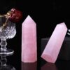 Runyangshi Large Rose Quartz Natural Healing Crystal Wand 4.72"-5" Crystals Tower 6 Faceted Single Point Crystal Prism Wand Natural Stones for Meditation Reiki Chakra Therapy Home Decor Gift