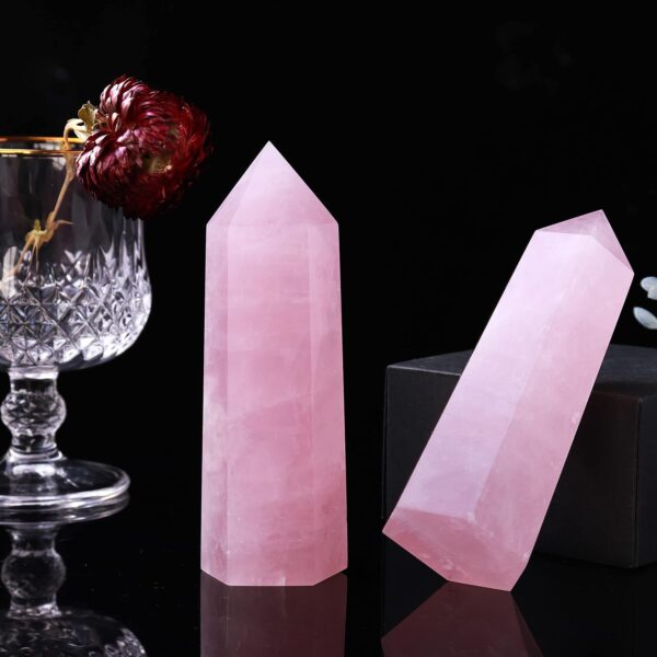 Runyangshi Large Rose Quartz Natural Healing Crystal Wand 4.72"-5" Crystals Tower 6 Faceted Single Point Crystal Prism Wand Natural Stones for Meditation Reiki Chakra Therapy Home Decor Gift