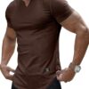 JMIERR Mens Muscle Slim T Shirt V-Neck Longline Henley Shirt Gym Workout Athletic Tee Shirts