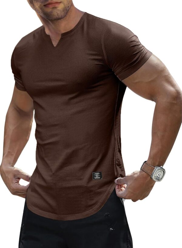 JMIERR Mens Muscle Slim T Shirt V-Neck Longline Henley Shirt Gym Workout Athletic Tee Shirts