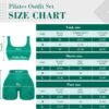 4 Pcs Women's Workout Sets Pilates Exercise Outfit Ribbed Scoop Neck Sports Bra Shorts Leggings Gym Clothes Set