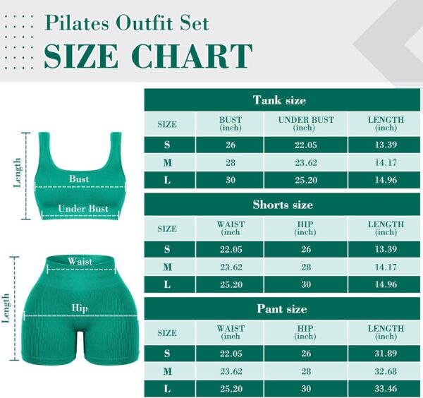 4 Pcs Women's Workout Sets Pilates Exercise Outfit Ribbed Scoop Neck Sports Bra Shorts Leggings Gym Clothes Set