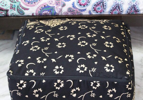 CRAFT KALA Mandala Meditation Floor Pillows Cover Square Pillow Seating Hippie Decorative Adults Bohemian Cushion Cover Outdoor Living Room Throw Ottoman Poufs Cover 22X22X14 inches, Black Gold Flower
