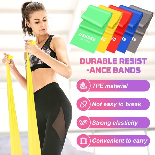 Resistance Bands Set, 5 Pcs Exercise Bands Elastic Stretch Bands for Yoga Pilates Fitness Stretching Strength Training, Workout Bands for Home Gym
