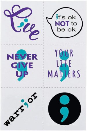 Mental Health Awareness Semicolon Temporary Tattoos - Apparel Accessories - 72 Pieces