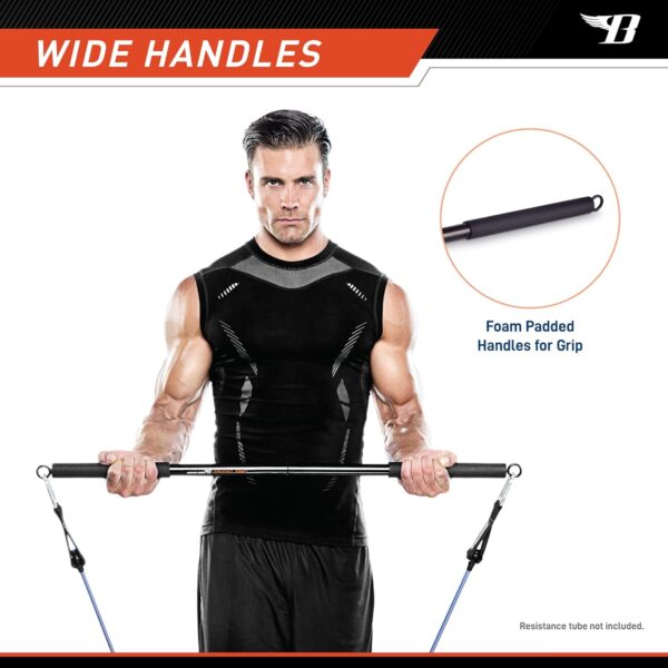 Professional Resistance Exercise 36" Light Weight Bar and All-in-one 6-pc Resistant Accessory Kit with 20/30/40lb Bands, Door Anchor and Ankle/Arm Straps for Home Physical Training