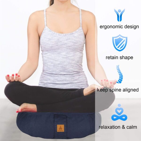Round Zafu Meditation Cushion, D=15" H=5.5" Zabuton Meditation Pillow, Yoga Bolster/Pillow, Floor seat, Zippered Organic Cotton Cover, Natural Buckwheat, Kneeling Pillow - Grey