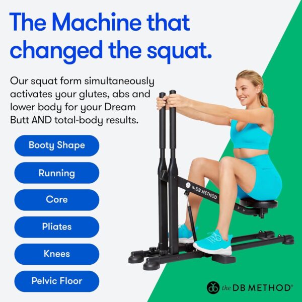 71pr3JccHL._AC_SL1500_.jpg The DB Method Squat Machine, Workout Equipment for Home Gym, Exercise Leg and Glutes, Low Impact Lower Body Fitness Workouts, Training for Total-Body, Easy Setup, Foldable for Storage