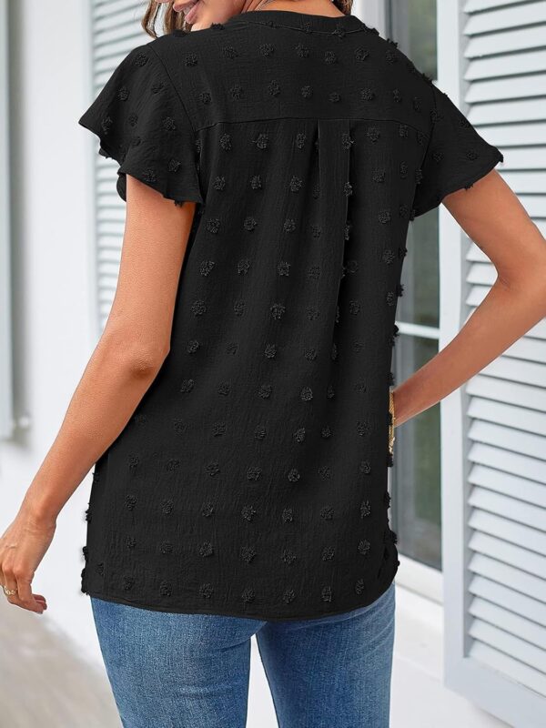 MEROKEETY Women 2025 Summer V Neck Ruffle Short Sleeve Blouse Swiss Dot Flowy Shirt Tunic Top