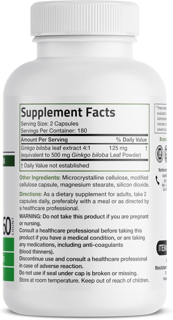 Bronson Ginkgo Biloba Extra Strength Supports Brain Function & Memory Support, 360 Vegetarian Capsules