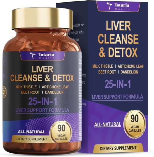 Liver Cleanse Detox & Repair 25-in-1 with Milk Thistle,Dandelion Root,Beetroot, Artichoke Extract for Liver Health Herb Liver Support Supplement Vitamins Zinc, Choline 90 Vegan Capsules