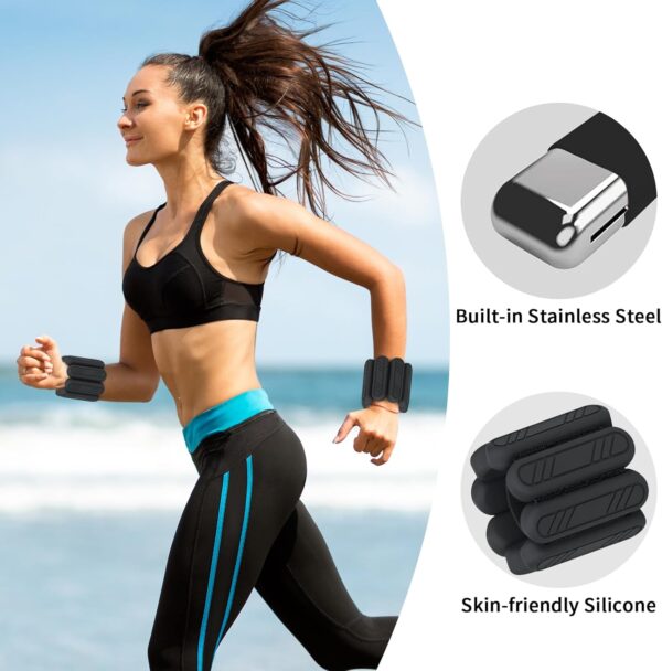 Pilates Wrist ＆ Ankle Weights for Women 1 Pair (1lb/2lb/4lb) Adjustable Wrist Weights to Increase Training Intensity, Yoga Pilates, Dance Ballet, Walking, Running