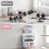 56'' Taller Home Gym Storage Organizer, Yoga Mat Storage Rack with Hanging Board, Exercise Workout Equipment Storage Stand for Home Gym, Dumbbell Holder Kettlebell Rack with Wheels and Hooks