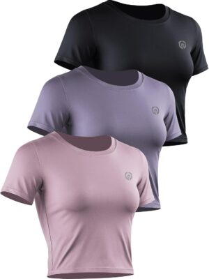 NELEUS Women's Running Crop Tank Tops Dry Fit Workout Athletic Crop Shirts Pack of 3