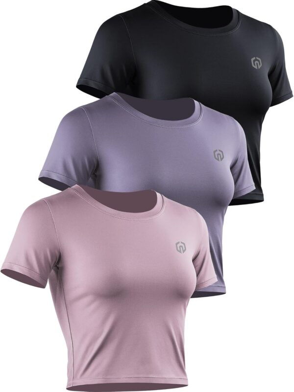 NELEUS Women's Running Crop Tank Tops Dry Fit Workout Athletic Crop Shirts Pack of 3