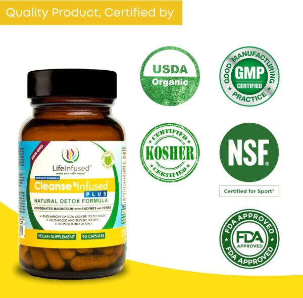 Life Infused Cleanse Infused Plus - Premium Natural Colon Cleanser with Oxygenated Magnesium, Herbs, and Enzymes, Helps Relieve Constipation Gently, Detoxifies Blood, Colon, Liver & Kidneys (90 Caps)