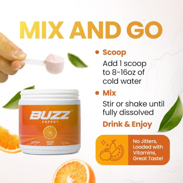 Morning Buzz Energy Drink Powder - Energy Boost Drink Mix - Sugar-Free Energy with Antioxidants - Morning Kickstart and Sports Nutrition Endurance Product - 30 Servings, Orange Burst, 8 Ounces