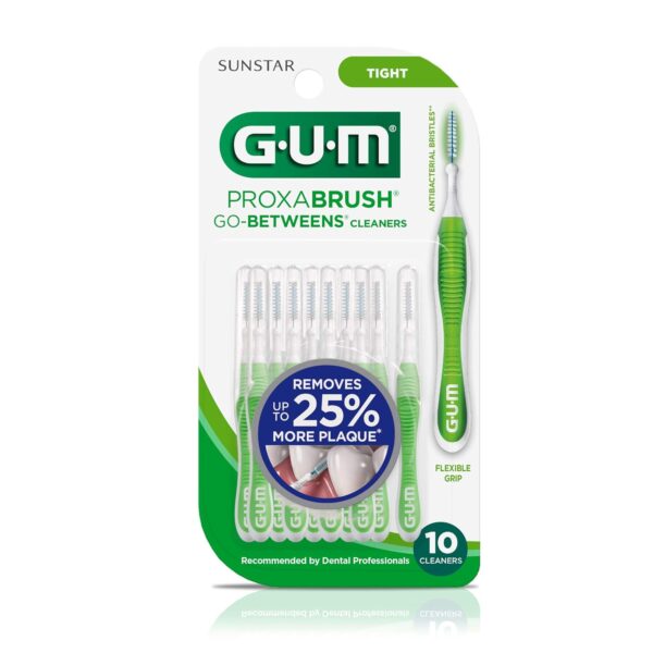 GUM Proxabrush Go-Betweens - Tight - Interdental Brushes - Soft Bristled Dental Picks for Plaque Removal Health - Safe for Braces & Dental Devices, 10ct (6pk)