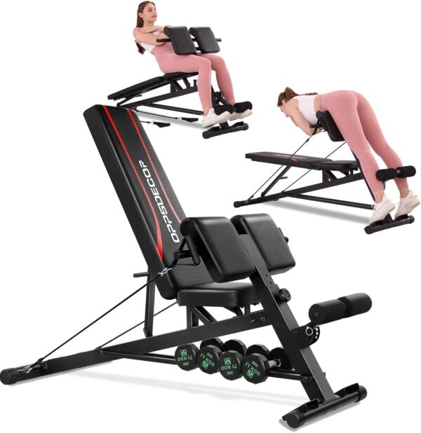 OPPSDECOR Weight Bench Set with Preacher Curl Hyper Back Extension, All-in-One Sit Up Bench, Roman Chair, Professional Bench Press for Full Body Exercise Workout Benches for Home Gym