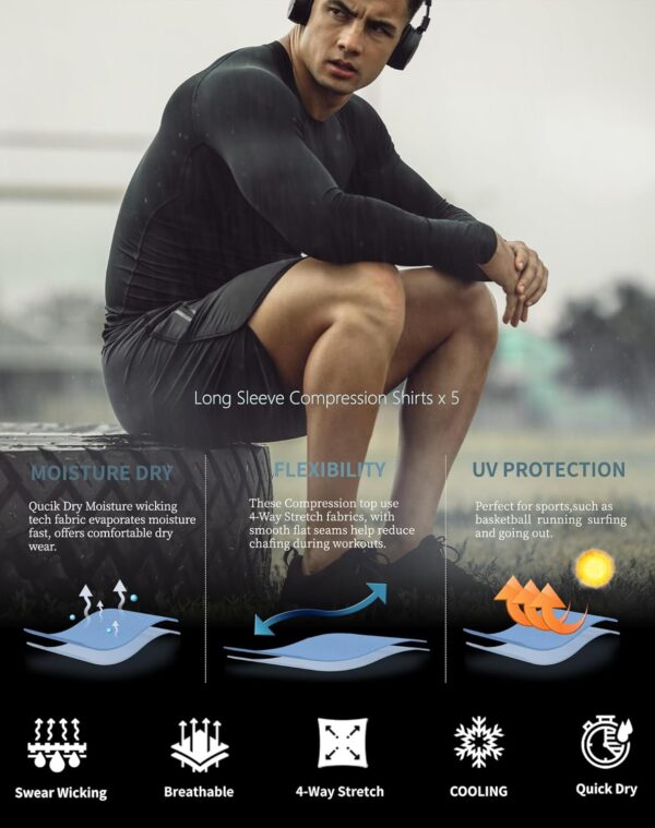5 or 4 Pack Compression Shirts for Men Long Sleeve Athletic Cold Weather Base Layer Undershirt Gear T Shirt for Workout