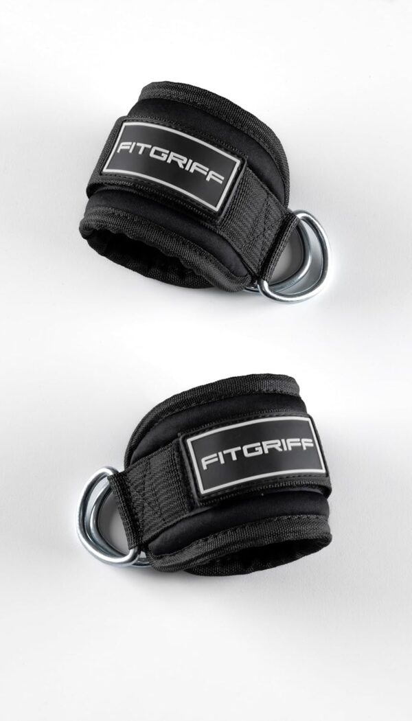Fitgriff® Ankle Straps V3 for Cable Machine (2 Pieces) - Gym Workout Equipment - Leg Pulley Attachment, Kickback Straps