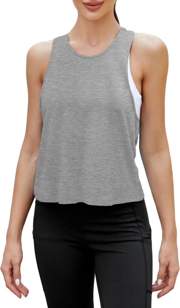 Bestisun Workout Tops for Women Split Back Cropped Yoga Athletic Sports Shirts