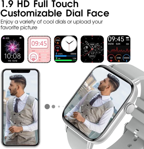 Smart Watch for iPhone/Android Phones (Answer/Make Calls) - 1.9" HD Screen Fitness Tracker : Heart Rate/Sleep Monitor/Pedometer/Calories, Multiple Sports Modes, Waterproof SmartWatch for Men Women