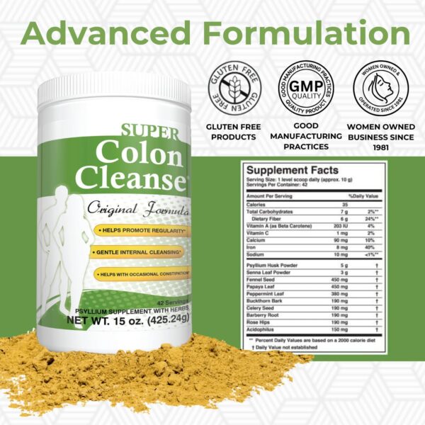 Health Plus Super Colon Cleanse Original Formula (1991-2018), 15 oz Powder, 42 Servings - Natural Detox, Digestive Support, Constipation Relief & Gentle Gut Cleanse
