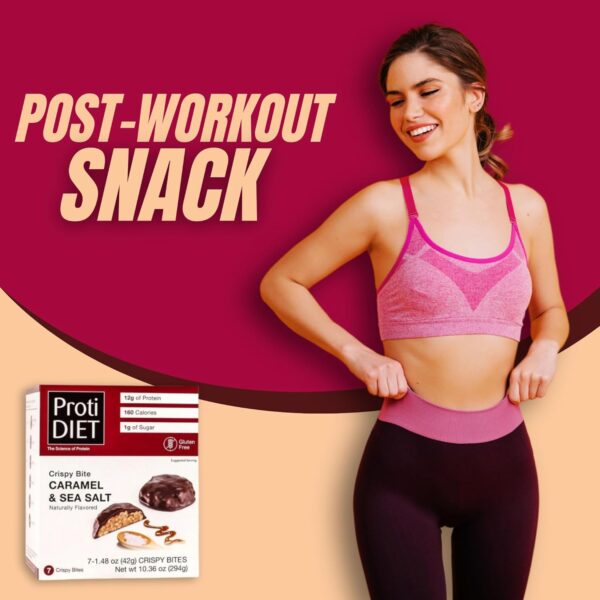 ProtiDIET Caramel and Sea Salt Collagen Crispy Bites - Gluten free, Low Sugar, No Trans Fat - Great On-The-Go High Protein Healthy Snacks for Adults with Essential Nutrients - 7 Protein Clusters Per Box