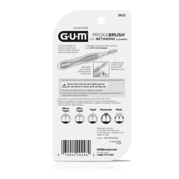 GUM Proxabrush Go-Betweens - Moderate - Interdental Brushes - Soft Bristled Dental Picks for Plaque Removal Health - Safe for Braces & Dental Devices, 10ct (4pk)