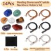Crystals Necklace Holders and Healing Stones Set, 6Pcs Adjustable Crystal Cage with 7 Chakra Crystals and Healing Stones for Yoga, Meditation, Jewelry Gift and Home Decor