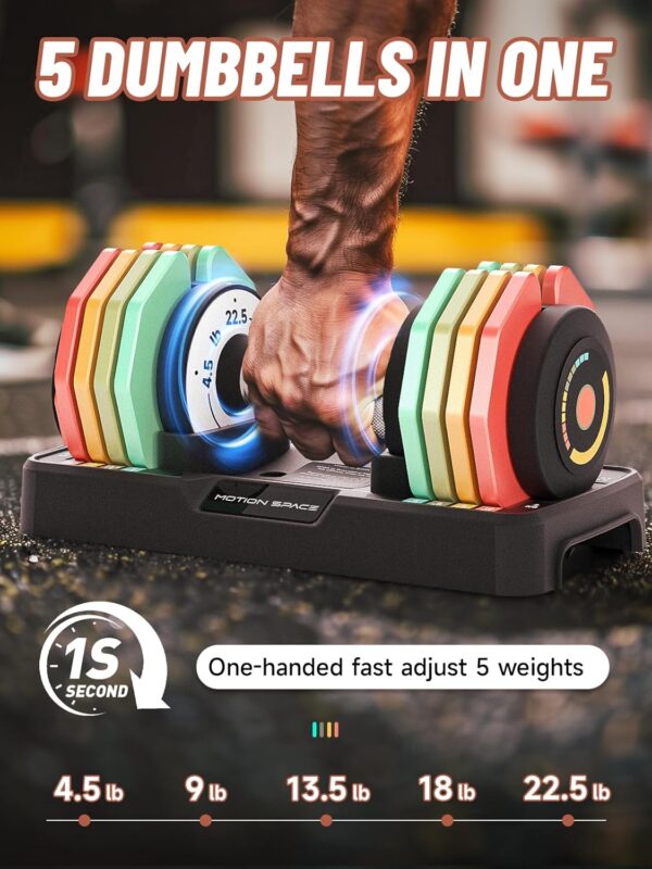 Adjustable Dumbbells Set 12.5LB/22.5LB Pair, 1-Sec Fast Adjustable 5 Weights by Turning Handle, Premium Comfort Non-slip Metal Dumbbells with Tray, Compact Size for Full Body Home Workout
