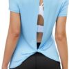 Mippo Open Back Workout Tops for Women Soft Short Sleeve Athletic Yoga Gym T Shirts