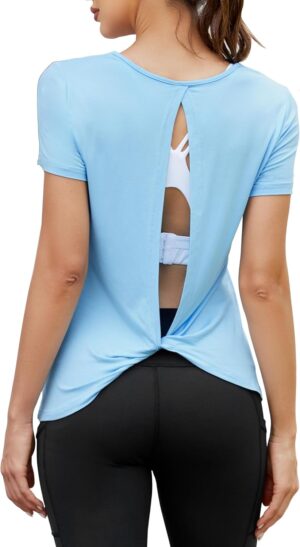 Mippo Open Back Workout Tops for Women Soft Short Sleeve Athletic Yoga Gym T Shirts