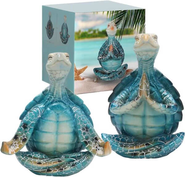 Set of 2 Sea Turtle Yoga Figurines Decorations Summer Meditating Sea Turtle Decor Spring Garden Turtle Crafts,Sea Turtle Yoga Figurines for Home Office Decorations