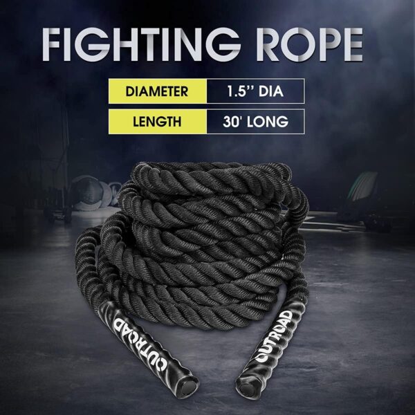 Battle Ropes 1.5 inch 30 ft - Polyester Workout Rope Heavy for Home Body Workouts Building Muscle, Black