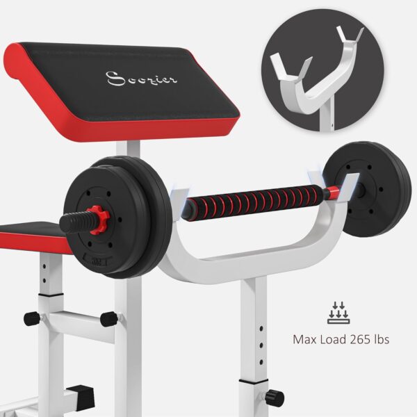 Soozier Adjustable Preacher Curl Bench with Brabell Rack, Strength Training Seated Arm Isolated Barbell Dumbbell Bicep Station, 265 LBS Home Gym Fitness Equipment