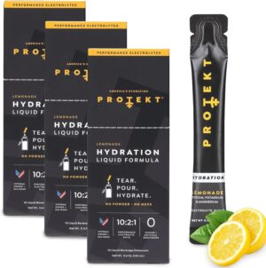 PROTEKT Electrolyte Packets for Recovery & Hydration | Organic & Sugar-Free Electrolytes Drinks | Works Faster Than Powder Drink | On-The-Go Liquid Hydration Drink | Lemonade, 30 Pack
