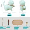 Cute Ceramic Cat Incense Stick Holder, Insence Burner Set, Large Beechwood Ash Catcher Copper Incense Stand Incense Sticks Brush, Meditation Yoga Massage Work Read Home Decor (A, B-Green)