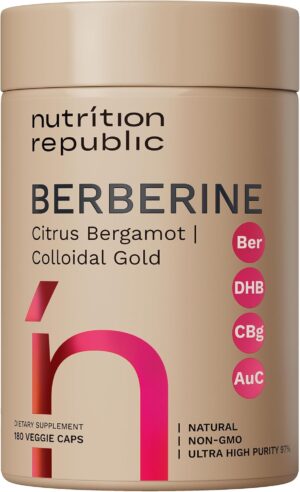 Berberine Supplement 1450mg, Ultra High Potency Berberine Complex with Citrus Bergamot, Colloidal Gold & Berberine Hcl, Dihydroberberine Supplement, 180 Veggie Capsules
