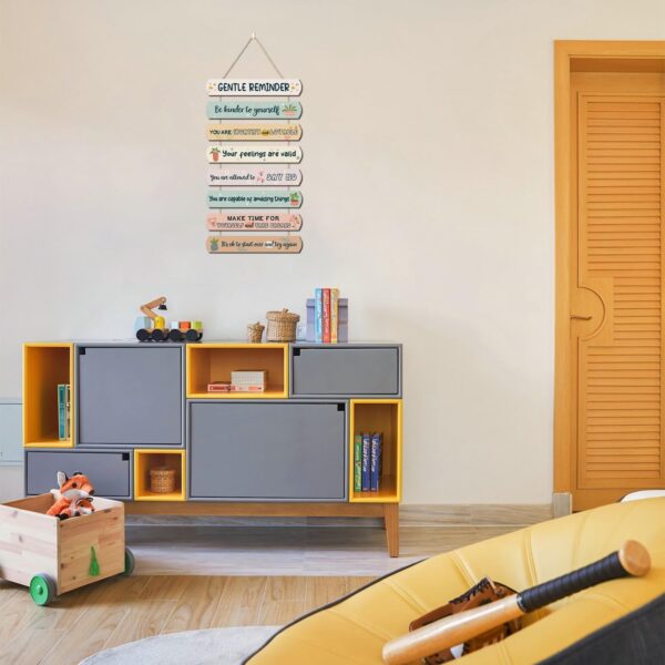 CHDITB Gentle Reminders Wooden Sign For Kids Room, 8pcs Positive Affirmations Wall Decor, Mental Health Wellbeing Art Therapy Office Sign, Reminding Hanging Art School Nursery Artwork