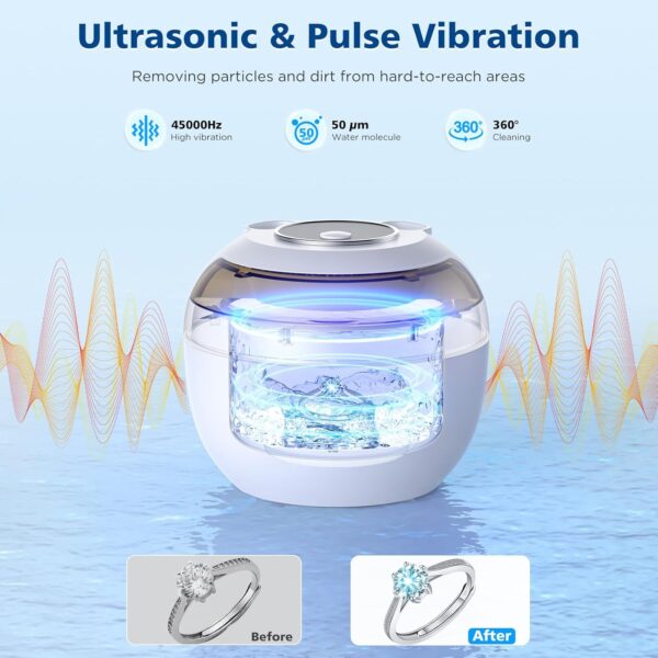 45kHz Ultrasonic Retainer Cleaner Machine, 200ML Denture Cleaner, 4 Modes with Digital Timer Mouth Guard Cleaner for Aligner, Night guard, Braces, Toothbrush, Jewelry and More (White)