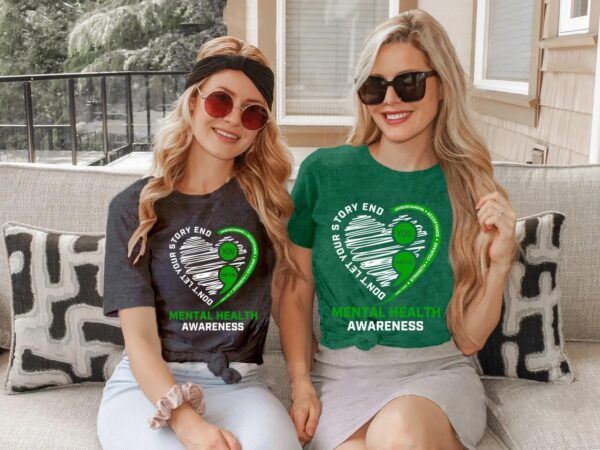 Women Mental Health Awareness Shirt Green Ribbon T-Shirt Inspirational Psychologist Therapist Tee Top