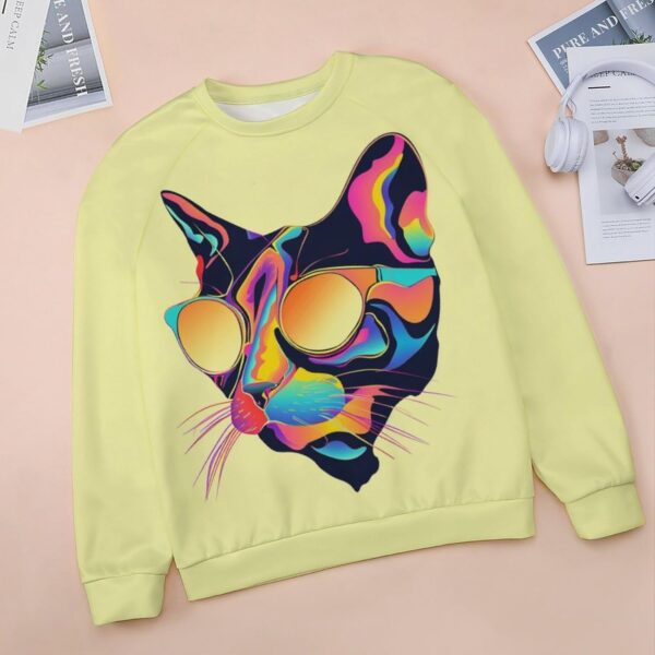 ZOCAVIA Women's Y2K Art Cat Sweatshirts Fall Abstract Cat Graphic Pullover Tops Long Sleeve Oil Painting Cat Printed T Shirts