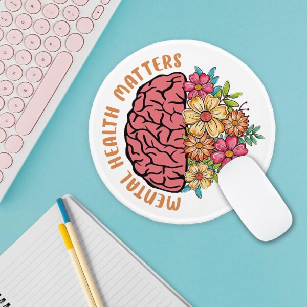 YAZMEEN Funny Brain Mousepad，Mental Health Matters Mouse Pad with Stitched Edge Non-Slip Rubber Base，Office Gift Home Office Computer Desk Accessories，Round Mouse Mat for Laptop Gaming Supplies